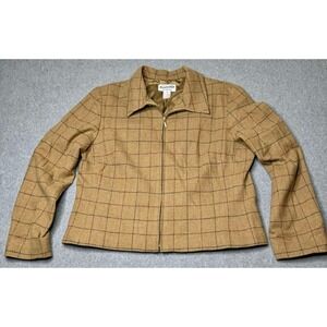 VTG Pendleton Women's Brown Prince Of Wales Check Zip Up Collared Blazer Size 12